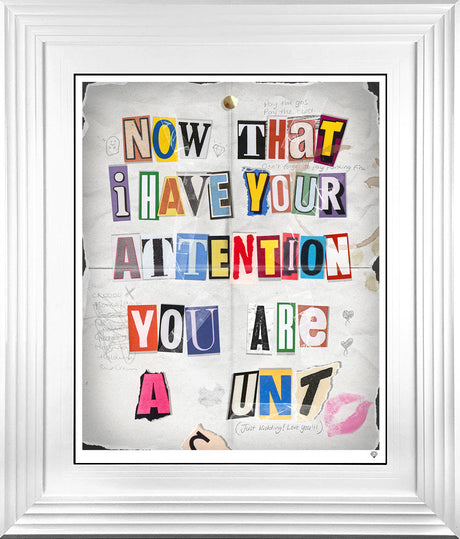 the ransom note print framed in white by artist jj adams
