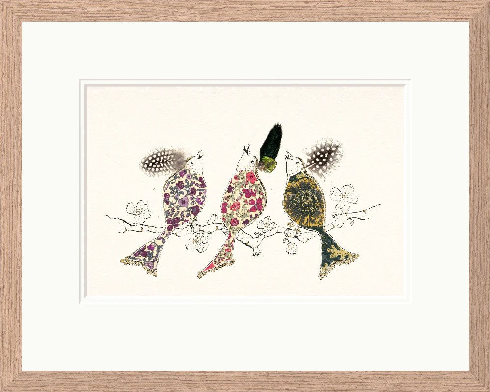 three liberty ladies print framed in light walnut veneer by artist anna wright