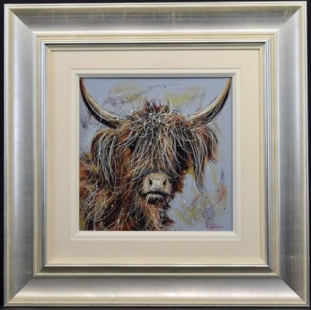 highland fluff framed original by artist ruby keller