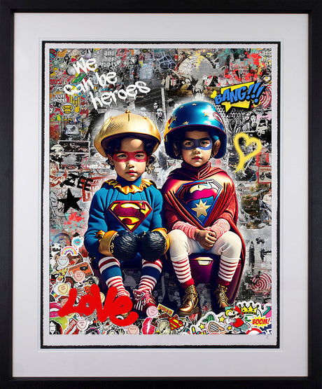 we can be heroes black framed print by artist zee