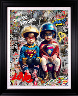 we can be heroes deluxe edition black framed print by artist zee