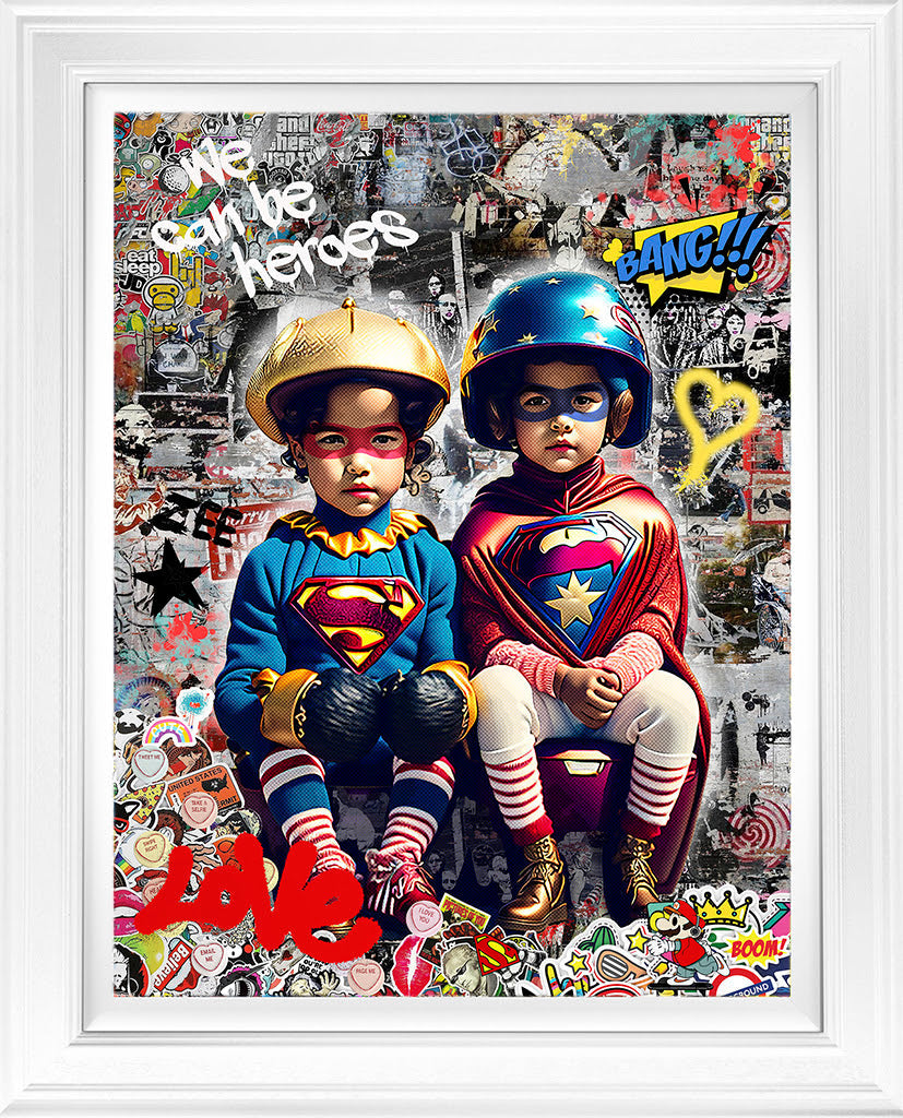 we can be heroes deluxe edition white framed print by artist zee