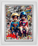 we can be heroes white framed print by artist zee