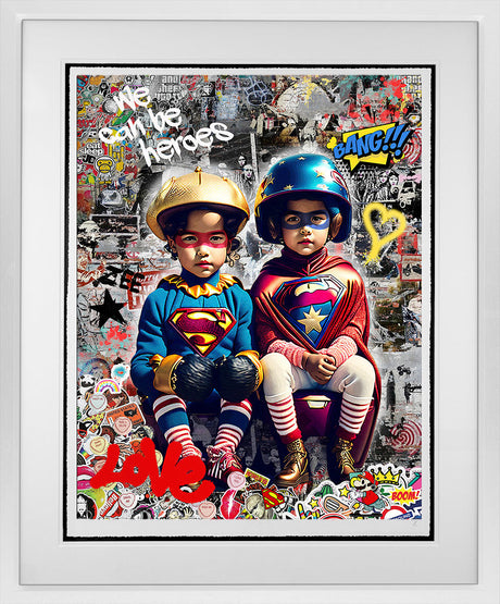 we can be heroes white framed print by artist zee