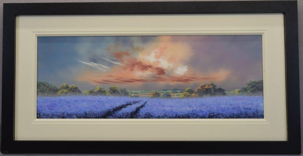 stillness in blue framaed original by artist allan morgan