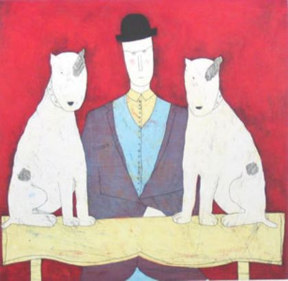 Picture of Lady & Two Dogs - Red